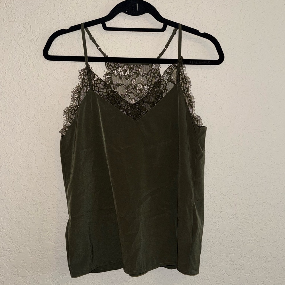 Lace Trim Dark Green Camisole Top